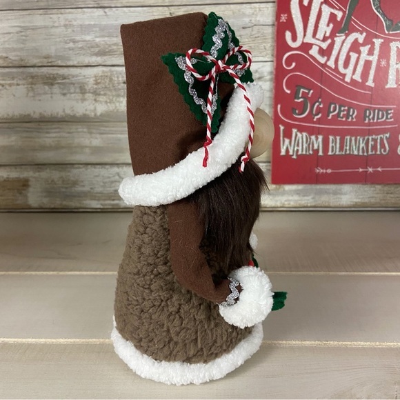 Gingerbread Man Gnome Brown Sherpa Faux Fur Flannel Handmade Tiered Tray Decor - Picture 4 of 11